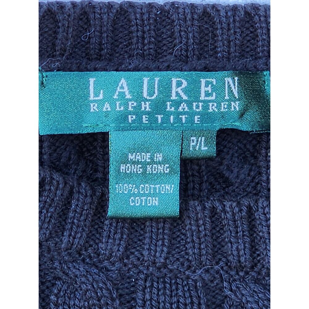 Lauren Ralph VTG 80's Petite Black PL Cotton Cable Logo Sweater Old Money Preppy - Picture 4 of 5